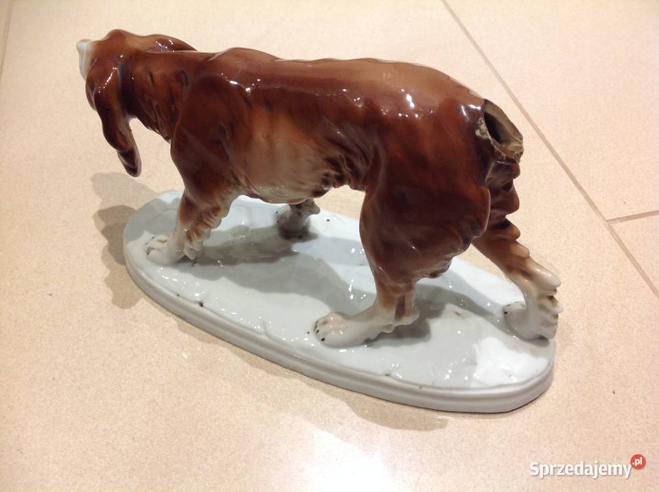 Stara Porcelanowa Firurka Pies Sygnowana inny kolor Nowa Sól