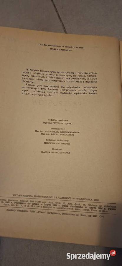 Utrzymanie mostów i przepustów 1969 niszowy Łęczyca sprzedam