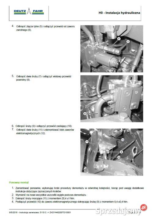 Ciągnik Deutz Fahr 5110c instrukcja napraw