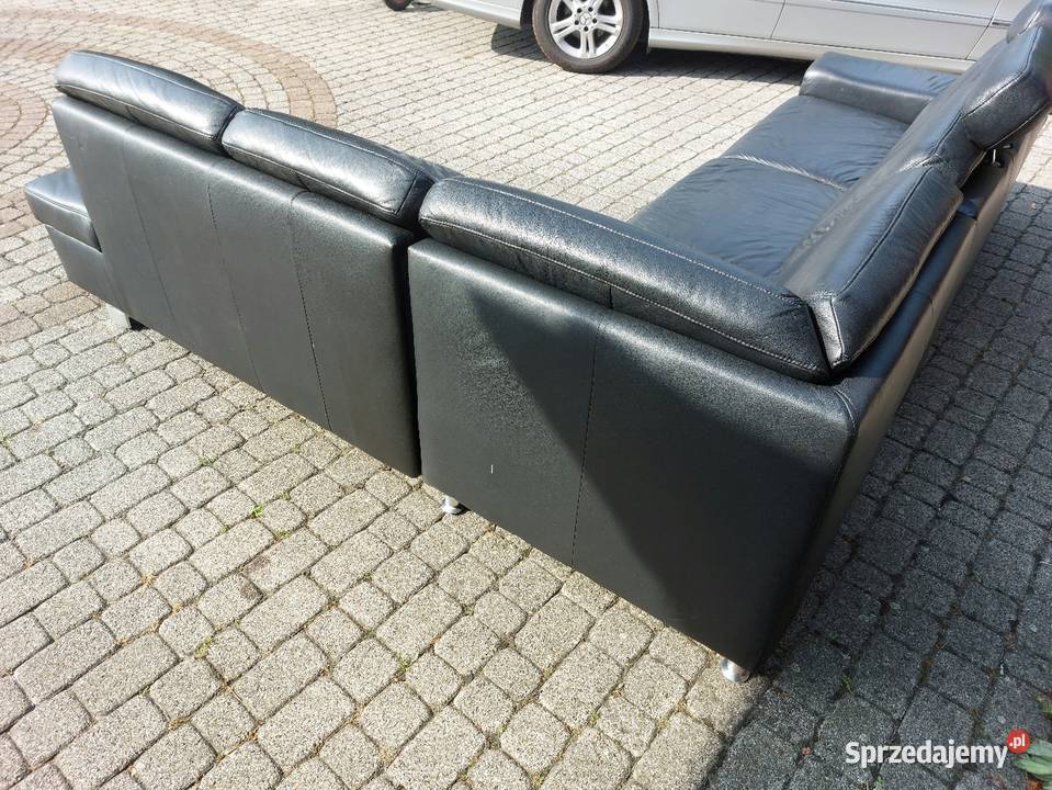 Komfortowa kanapa narożna czarna skóra naturalna Dom i Ogród Kęty