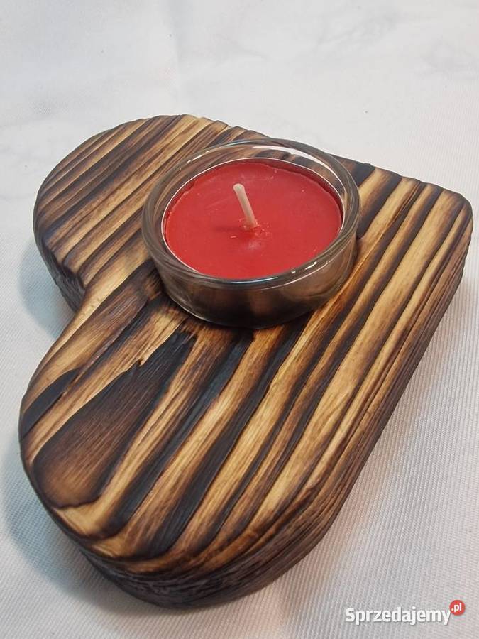 Świecznik drewniany serce naturalny na tealight warmińsko-mazurskie