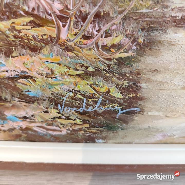 Obraz pejzaż ręcznie malowany w ramie sygnowany Malarstwo Wola Łużańska