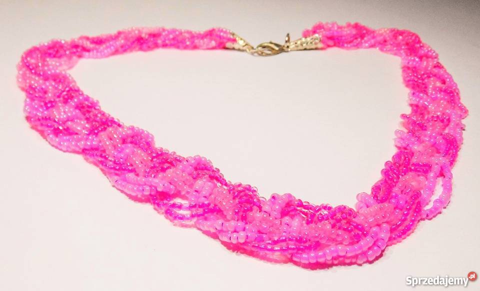 Różowy naszyjnik z drobnych koralików śląskie Katowice sprzedam