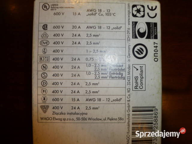 Szybkozłączka do przewodów Wago