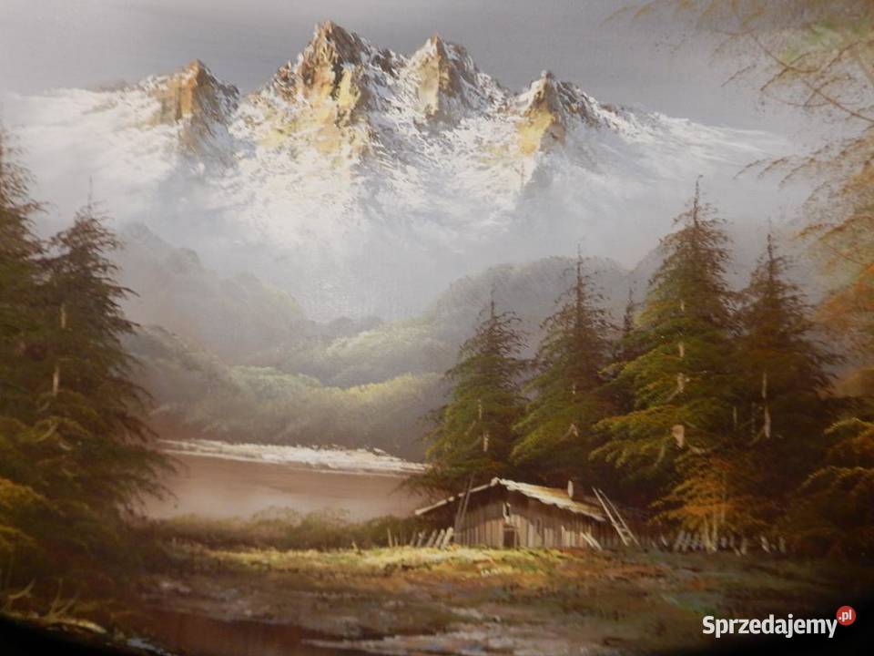vintage obraz olejny na płótnie pejzaż górski