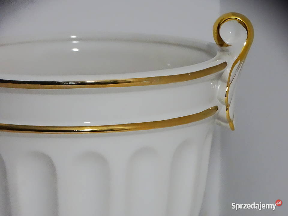 Wazon ceramiczny z uchwytami biały ze złotem Biłgoraj sprzedam