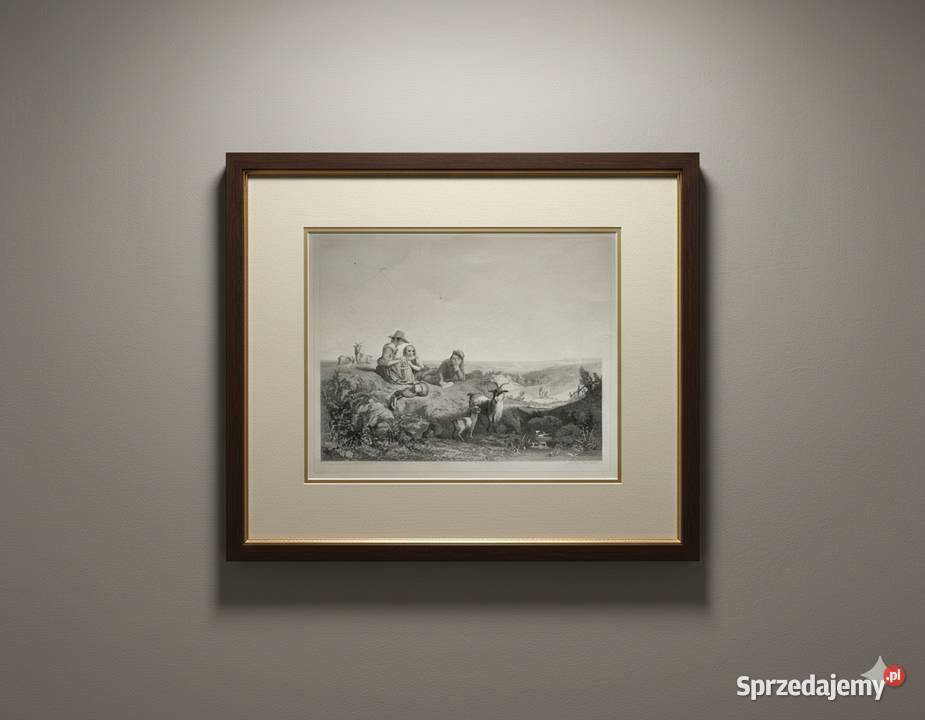 Scena pasterska Duża litografia XIXwieczna Antyki, Sztuka, Kolekcje Warszawa