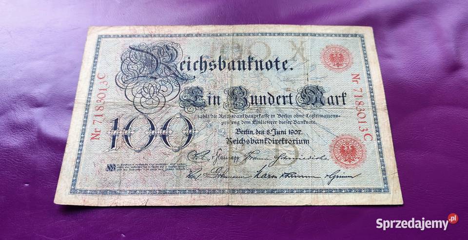 Banknot Niemcy 100 Marek 1907 Poszukiwany Rzadki Pruszków