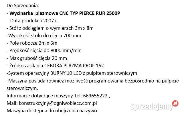 Wypalerka plazmowa cnc pierce rur 2500 Produkcja Produkcja Wałbrzych