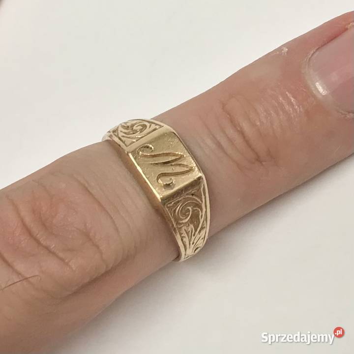 Złoty PIERŚCIONEK z różowego złota litera M 585 Pierścionki Warszawa sprzedam