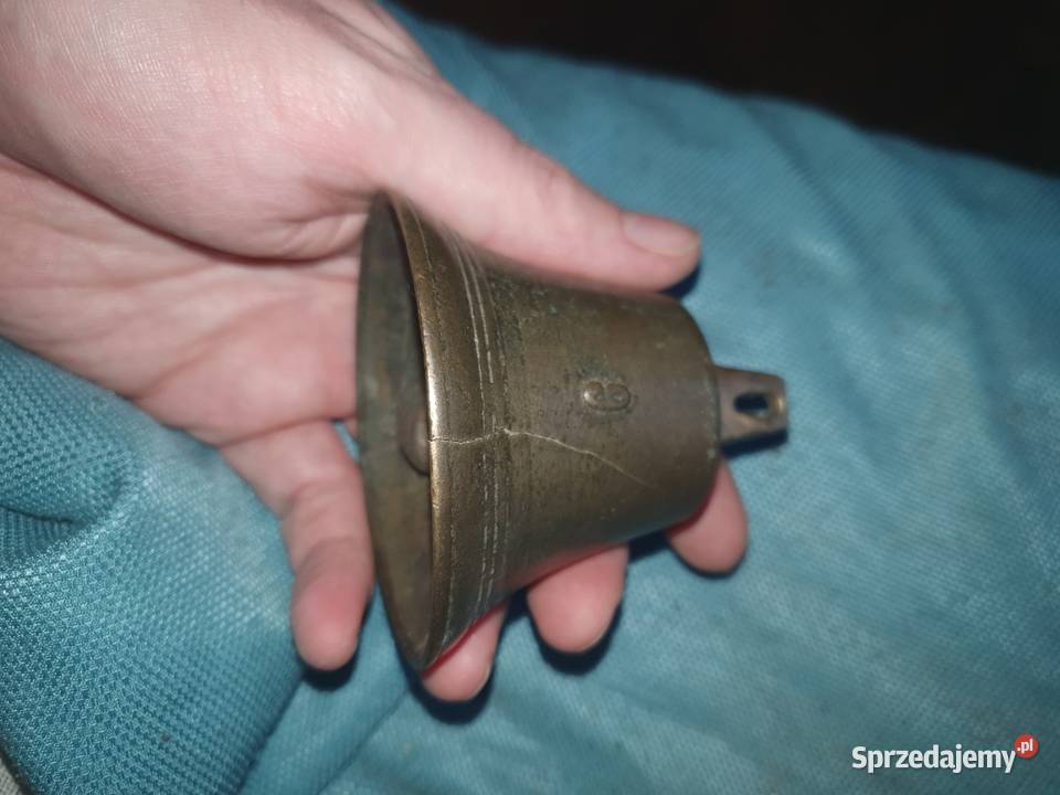 Dzwonek ręczny mosiężny przedwojenny patynowany Warszawa