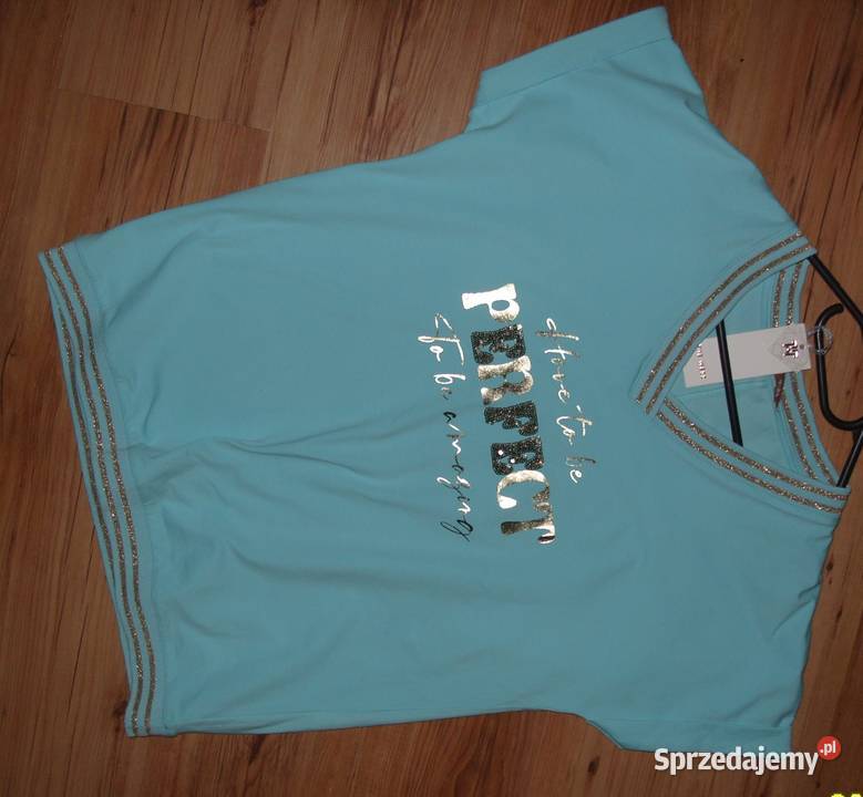 Lazurowa bluzeczka w serek napisy r LXL Rozmiar 42(XL) Rawicz