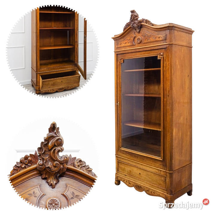 Witryna orzechowa rzeźbiona FRANCUSKA I połowa Kalisz