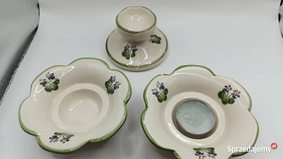Trzy porcelanowe świeczniki motyw roślinny Zamość