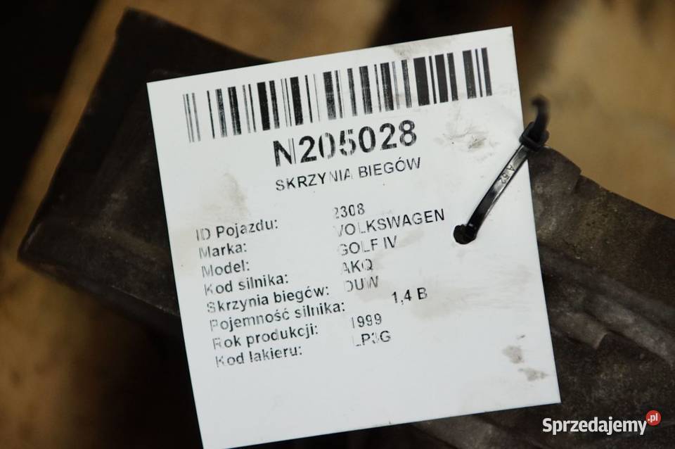 SKRZYNIA BIEGÓW VOLKSWAGEN GOLF IV DUW Lipno