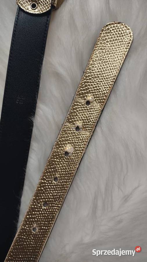 Złoty pasek z orientalną klamrą wzór skóry węża Długość 91 Olkusz sprzedam