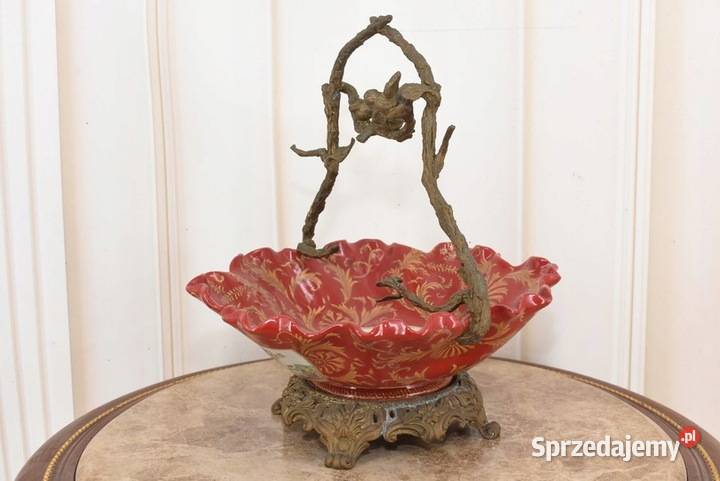 Czerwona Patera Owocnik Porcelana Brąz Ptaszki Kraków