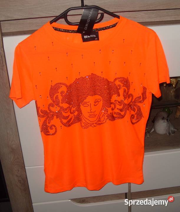 Neonowy pomarańcz bluzeczka T SHIRT z twarzą Inny materiał Rawicz