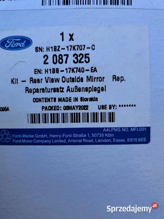prawy Wkład lusterka Ford Fiesta MK8 BLIS