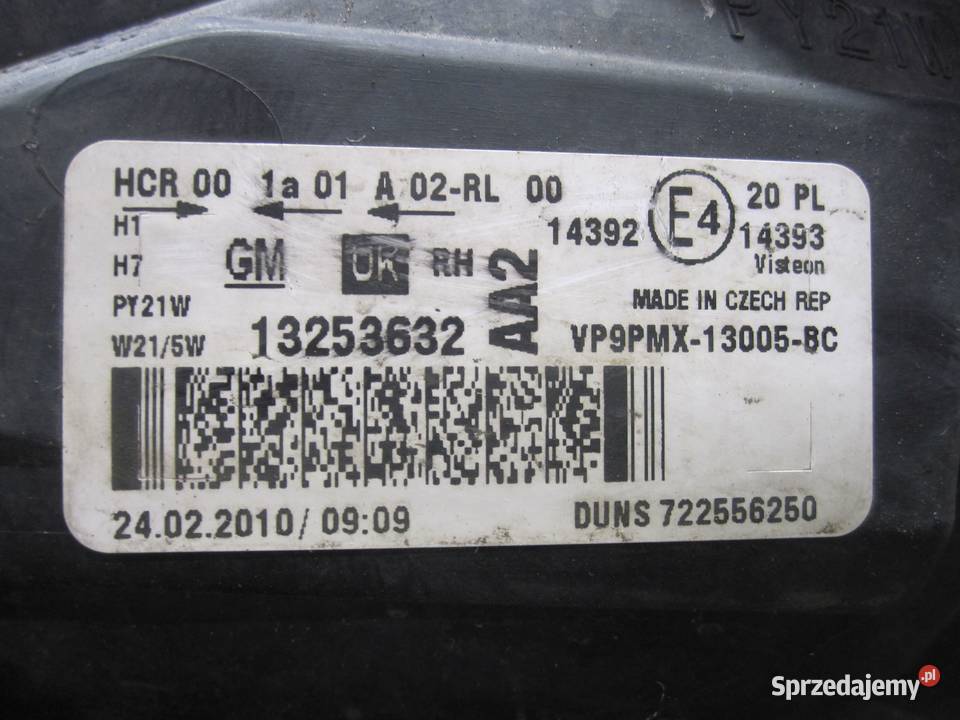 OPEL MERIVA B 10r lampa prawa przód ANGLIK