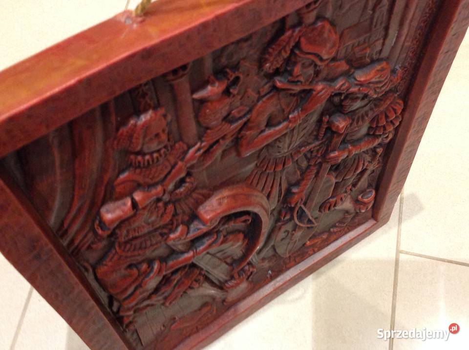 Stary Obraz Płaskorzeźba z Wosku Sygnowany Nowa Sól