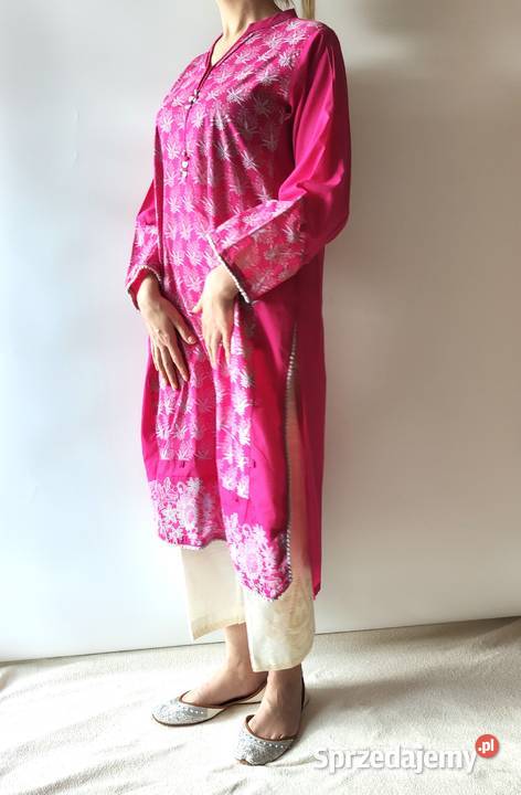 Nowa tunika indyjska różowa S 36 M 38 biały wzór Bluzki i koszule Szczecin sprzedam