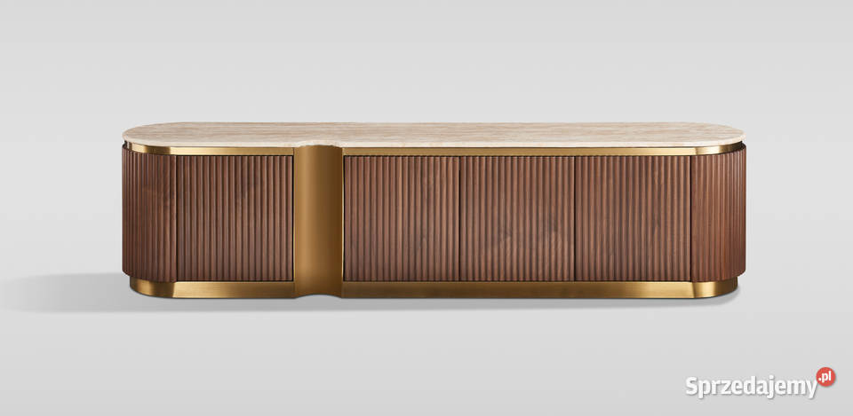 Ryflowana szafka RTV złota drewniana brązowa Golkowice sprzedam