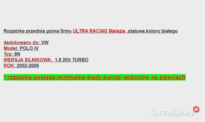 Rozpórka ULTRA RACING stalowa VW POLO 9N Tuning Szczecin
