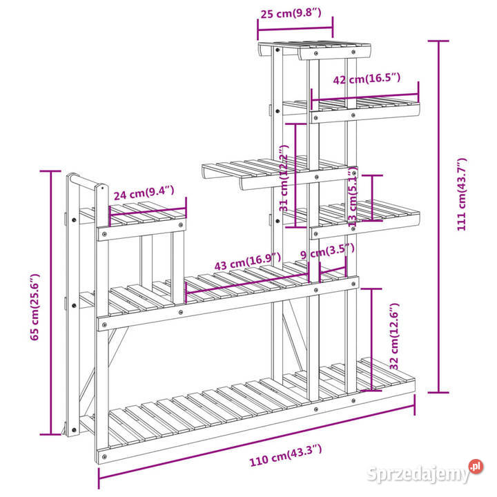 Kwietnik 110x25x111 lite drewno jodłowe WM362868 Warszawa