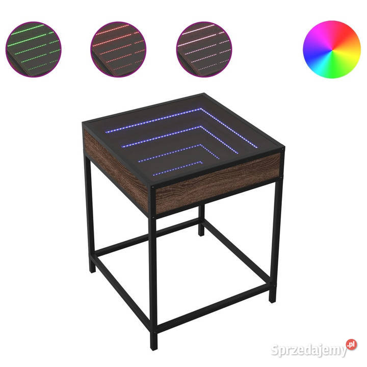 Stolik kawowy z LED Infinity brązowy dąb