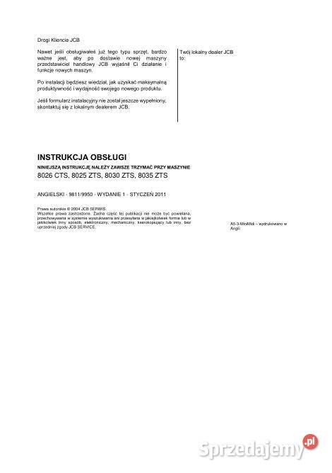 JCB 8026 8025 8030 8035 instrukcja obslugi Kielce sprzedam