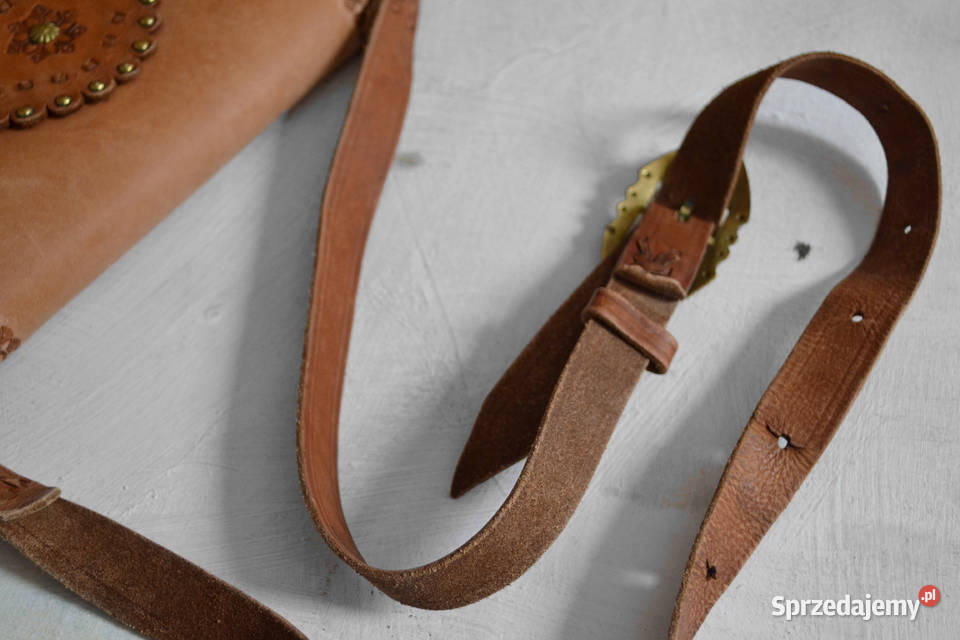 camelowa skórzana torebka boho style retro