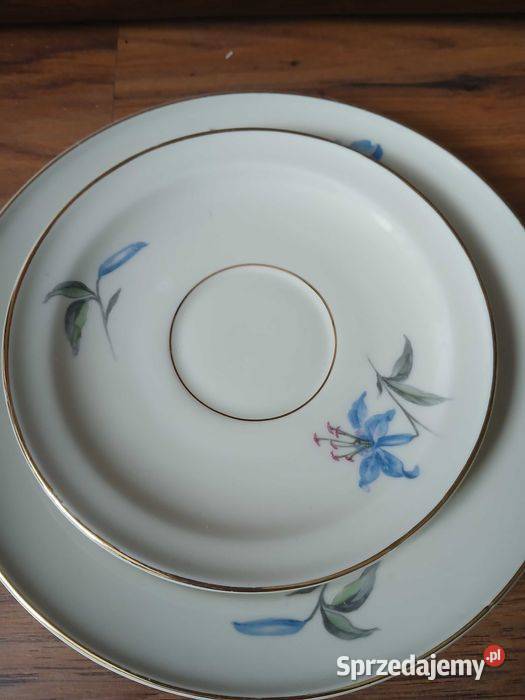 Stare przedwojenne trio ecru KPM Royal Ivory Porcelana i szkło