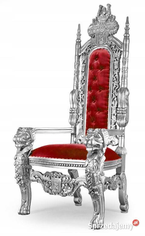 Srebrny stylowy tron fotel królewski rzeźbiony Września sprzedam