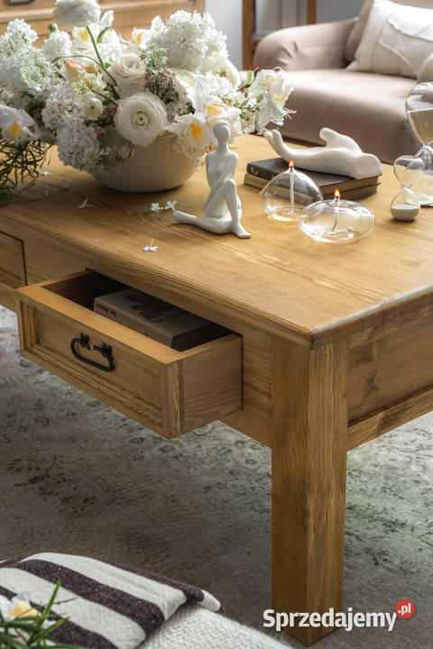 ława drewniana do salonu z szufladkami HACIENDA 52cm Maków Podhalański