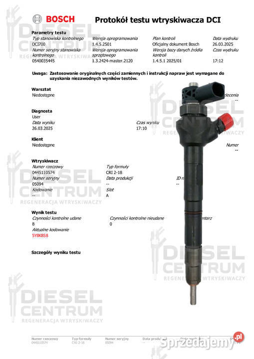 Wtryskiwacz Bosch 0445110574 A6510703187 pomorskie