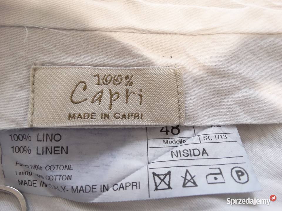 Spodnie Lniane 100 Len Capri Błękitne Icy Blue