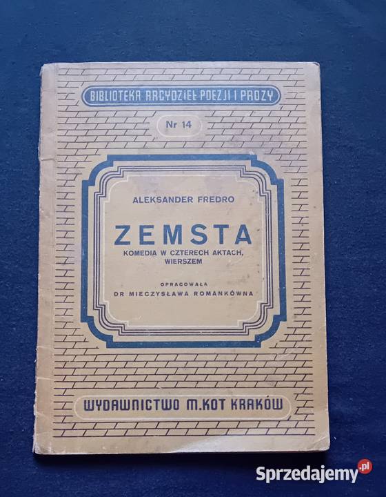 Aleksander Fredro Zemsta Wyd MKot Kraków 1949 r Antykwariat Koźminek