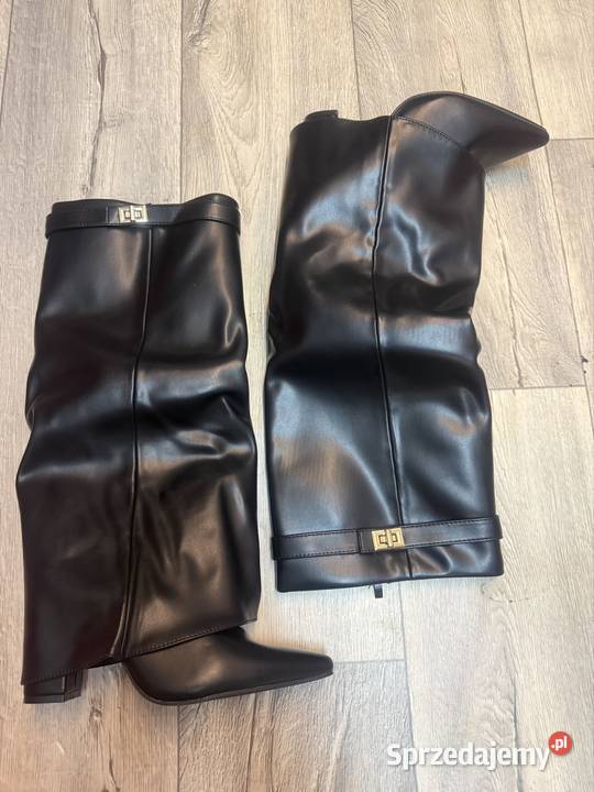 4041 Czarne kozaki kowbojki wieczorowe na słupku 26cm Kraków