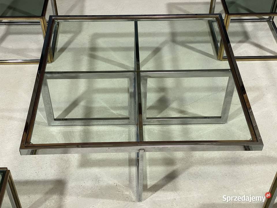 Zestaw stolików kawowych 5w1 mosiądz i szkło Antyki, Sztuka, Kolekcje Budno