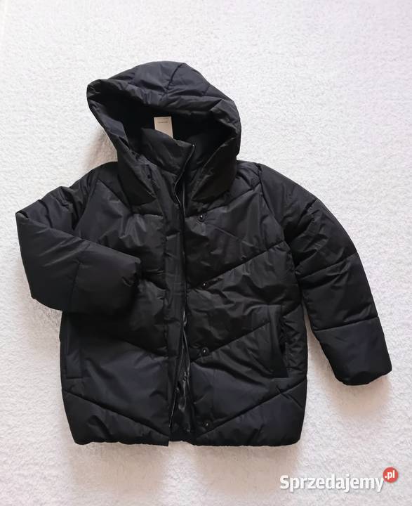 Nowa czarna puchowa kurtka z kapturem Bez wzoru mazowieckie Warszawa sprzedam