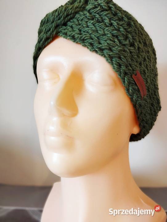Oliwkowa opaska na głowę turban 100 wełna