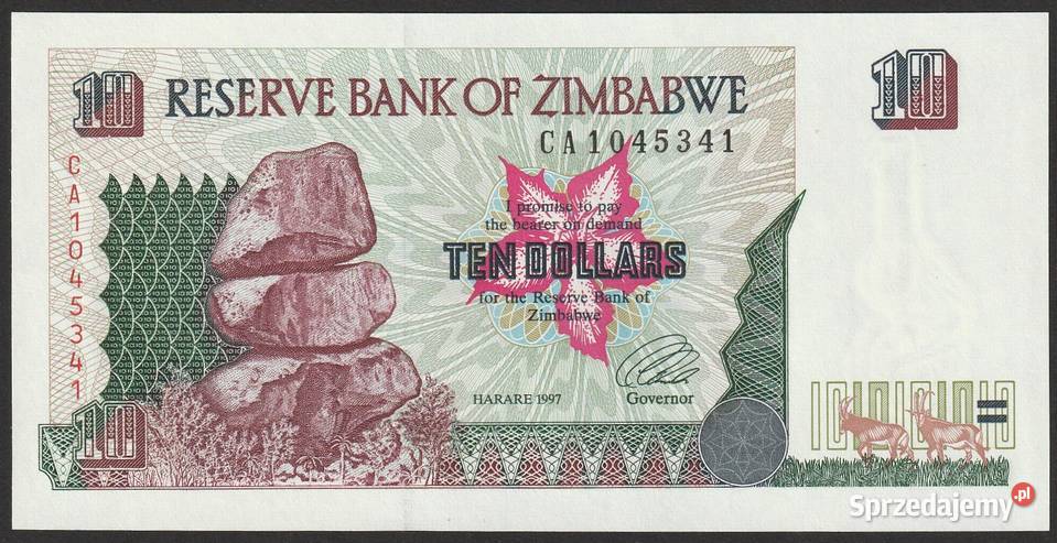 ZIMBABWE 10 DOLARÓW 1997 STAN BANKOWY UNC Łódź