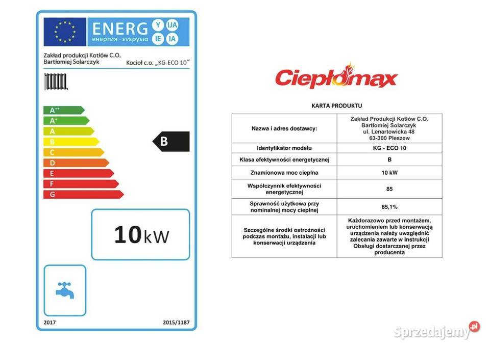Kocioł z podajnikiem na ekogroszek 10kW 60m2 5 śląskie Bytom