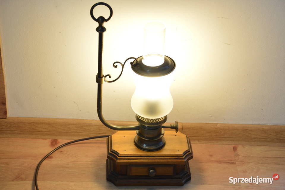 elektryczna lampa naftowa drewno mosiądz stara śląskie Jastrzębie-Zdrój