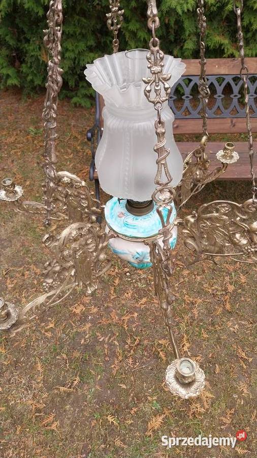 wisząca lampa naftowa majolika Lublin