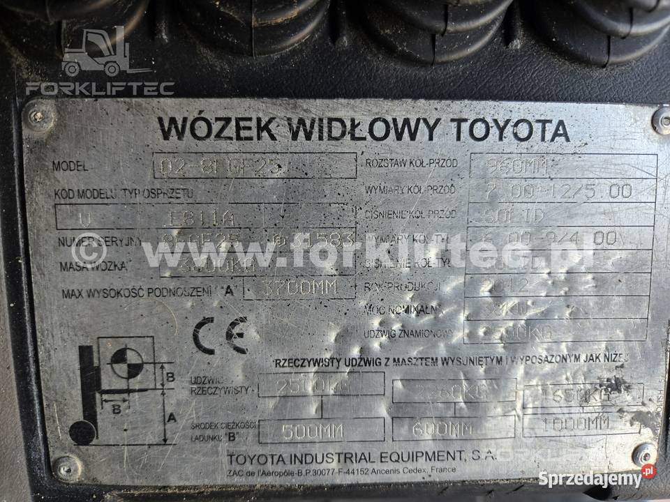 Wózek Widłowy TOYOTA 8FGF20 3700 mm TOYOTA 8FG20 Lędziny