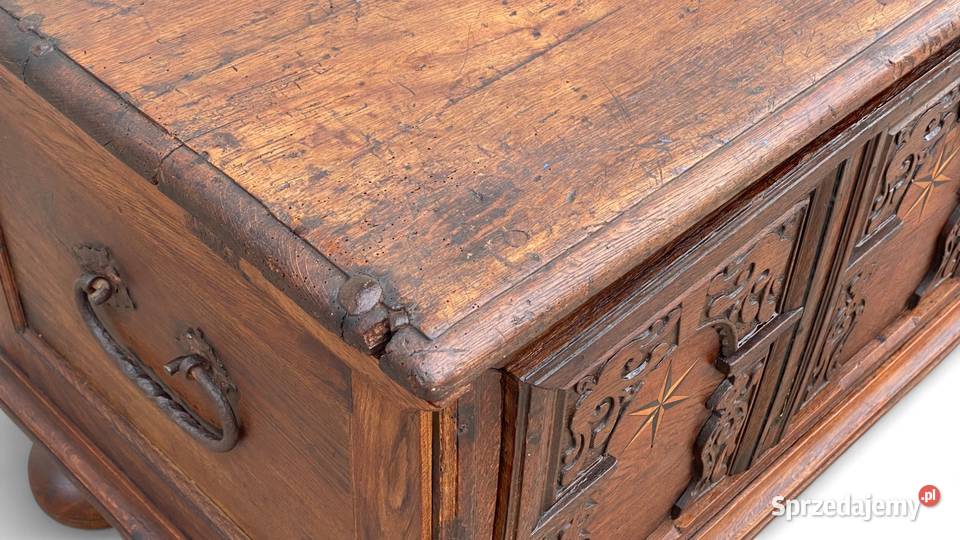 Stara rzeźbiona dębowa skrzynia komoda kufer Meble Gryfice