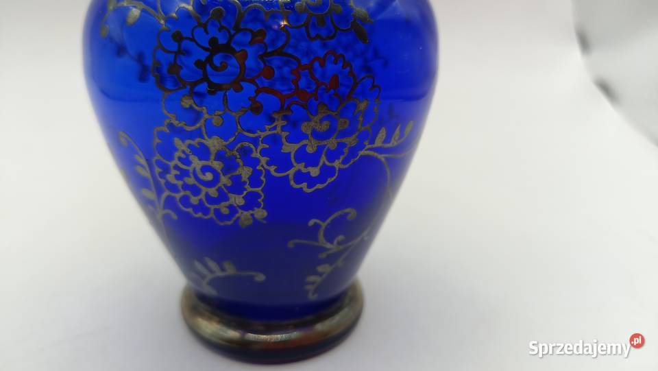 Wazon szklany vintage malowany srebrem Porcelana i szkło Zamość