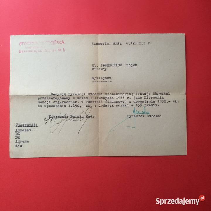 1664 Pismo O Przeszeregowaniu Józefowicz sprzedam